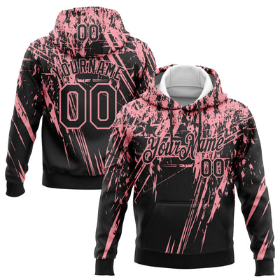 Custom Stitched Black Medium Pink 3D Pattern Design Splash Grunge Art Sports Pullover Sweatshirt Hoodie