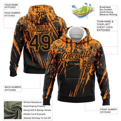 Custom Stitched Black Bay Orange 3D Pattern Design Splash Grunge Art Sports Pullover Sweatshirt Hoodie