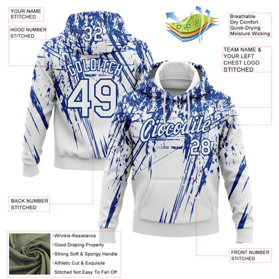 Custom Stitched White Royal 3D Pattern Design Splash Grunge Art Sports Pullover Sweatshirt Hoodie