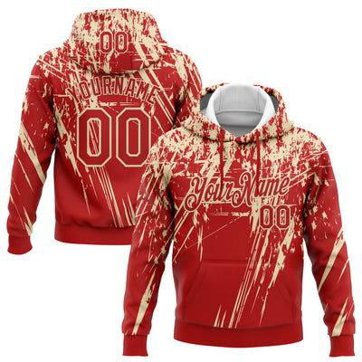 Custom Stitched Red Cream 3D Pattern Design Splash Grunge Art Sports Pullover Sweatshirt Hoodie