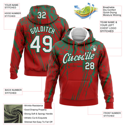 Custom Stitched Red White-Kelly Green 3D Pattern Design Splash Grunge Art Sports Pullover Sweatshirt Hoodie