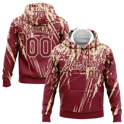 Custom Stitched Crimson Cream 3D Pattern Design Splash Grunge Art Sports Pullover Sweatshirt Hoodie