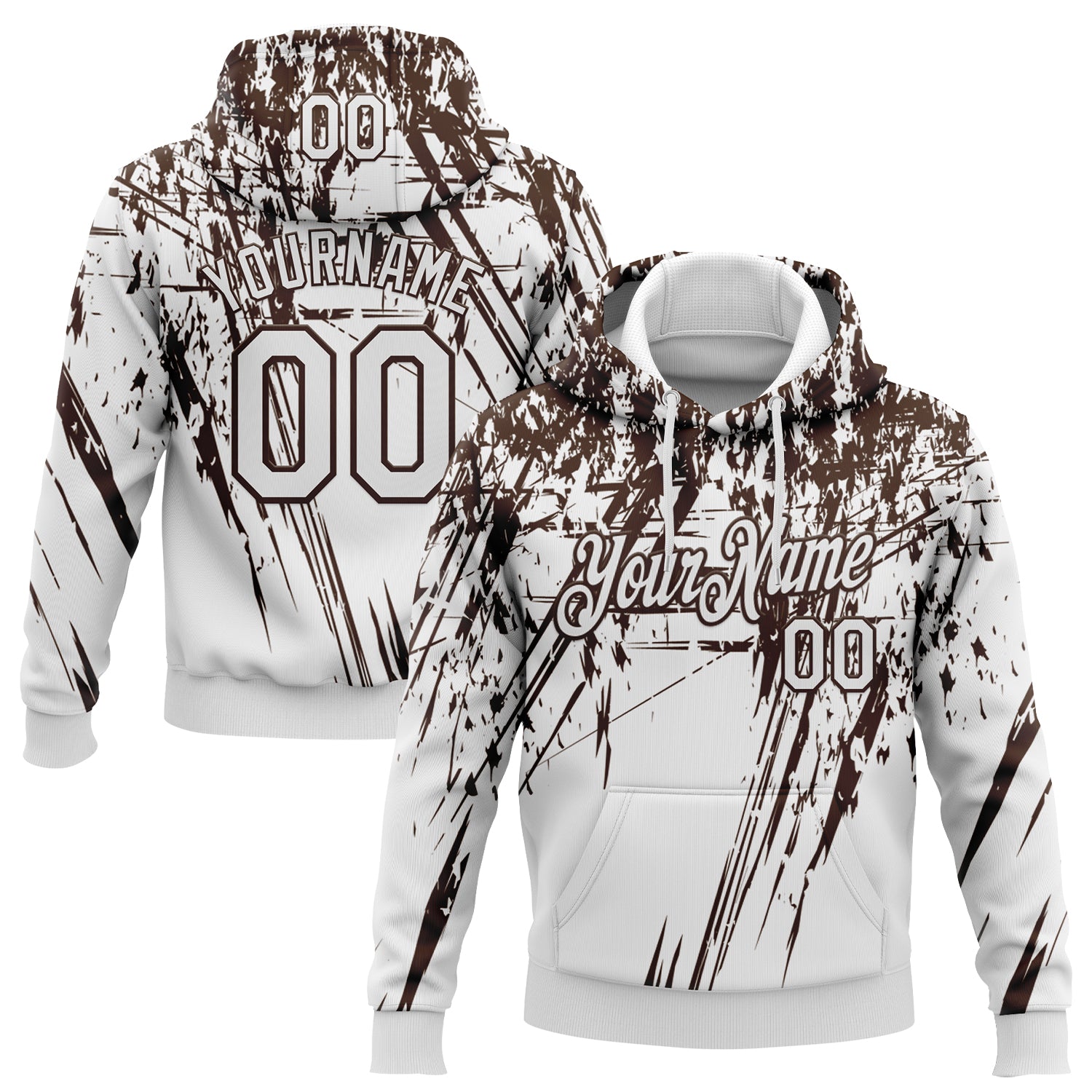 Custom Stitched White Brown 3D Pattern Design Splash Grunge Art Sports Pullover Sweatshirt Hoodie