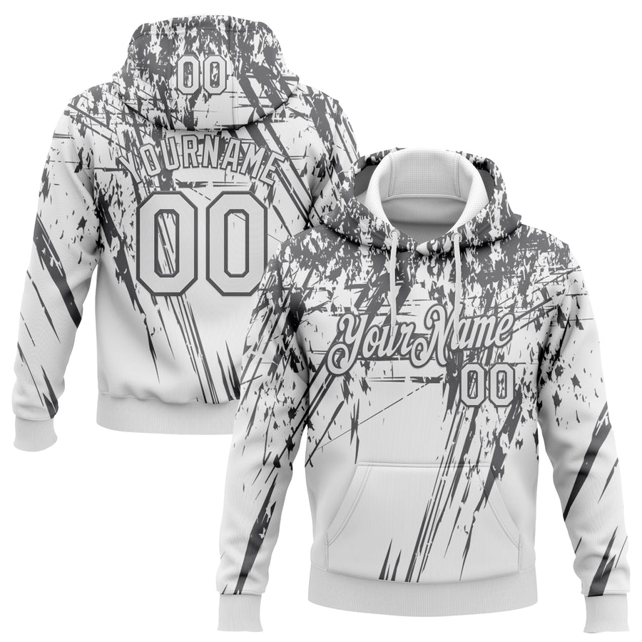 Custom Stitched White Steel Gray 3D Pattern Design Splash Grunge Art Sports Pullover Sweatshirt Hoodie