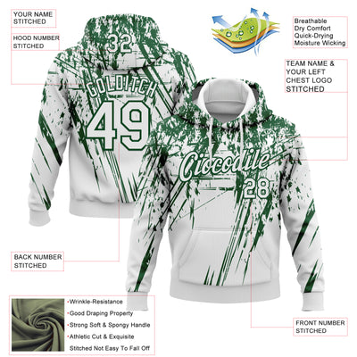 Custom Stitched White Green 3D Pattern Design Splash Grunge Art Sports Pullover Sweatshirt Hoodie