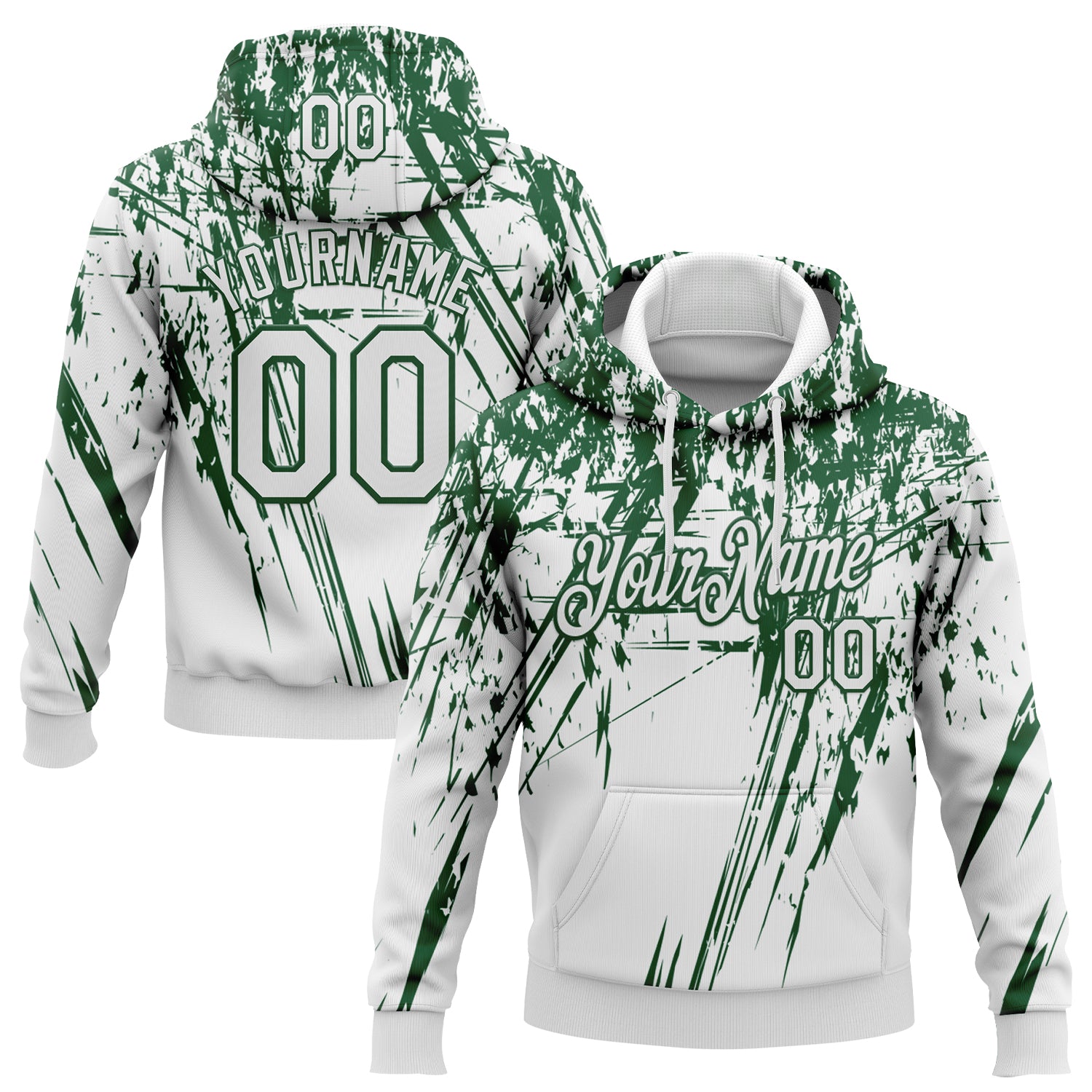 Custom Stitched White Green 3D Pattern Design Splash Grunge Art Sports Pullover Sweatshirt Hoodie