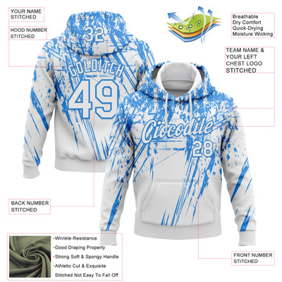 Custom Stitched White Powder Blue 3D Pattern Design Splash Grunge Art Sports Pullover Sweatshirt Hoodie