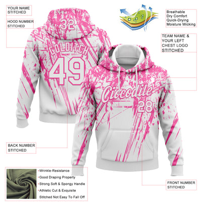 Custom Stitched White Pink 3D Pattern Design Splash Grunge Art Sports Pullover Sweatshirt Hoodie