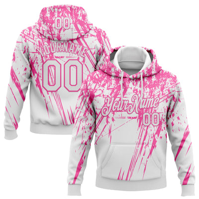 Custom Stitched White Pink 3D Pattern Design Splash Grunge Art Sports Pullover Sweatshirt Hoodie
