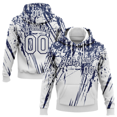 Custom Stitched White Navy 3D Pattern Design Splash Grunge Art Sports Pullover Sweatshirt Hoodie