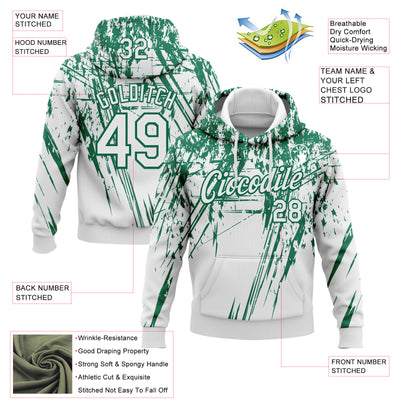 Custom Stitched White Kelly Green 3D Pattern Design Splash Grunge Art Sports Pullover Sweatshirt Hoodie