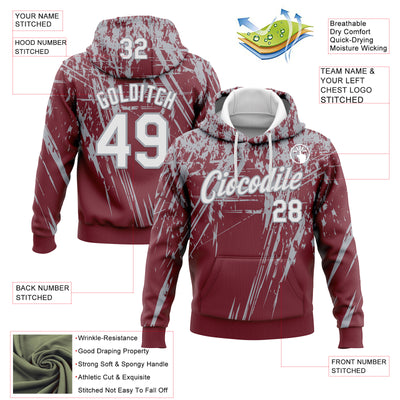 Custom Stitched Burgundy White-Gray 3D Pattern Design Splash Grunge Art Sports Pullover Sweatshirt Hoodie