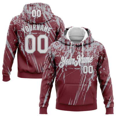 Custom Stitched Burgundy White-Gray 3D Pattern Design Splash Grunge Art Sports Pullover Sweatshirt Hoodie