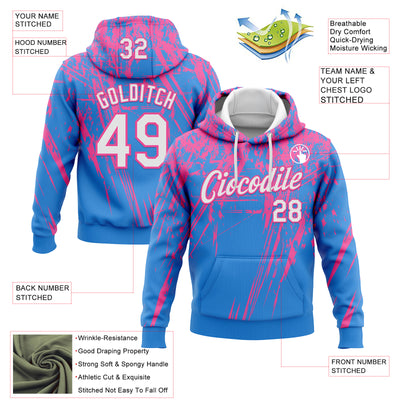 Custom Stitched Powder Blue White-Pink 3D Pattern Design Splash Grunge Art Sports Pullover Sweatshirt Hoodie