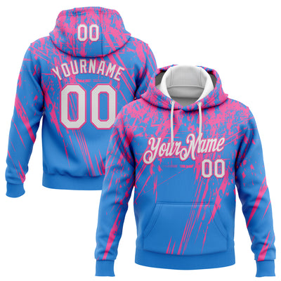 Custom Stitched Powder Blue White-Pink 3D Pattern Design Splash Grunge Art Sports Pullover Sweatshirt Hoodie