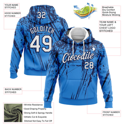 Custom Stitched Powder Blue White-Navy 3D Pattern Design Splash Grunge Art Sports Pullover Sweatshirt Hoodie