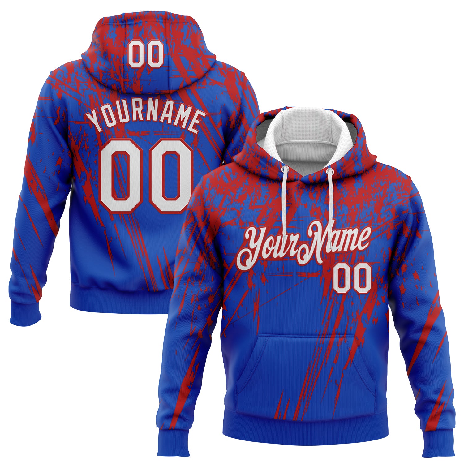 Custom Stitched Thunder Blue White-Red 3D Pattern Design Splash Grunge Art Sports Pullover Sweatshirt Hoodie