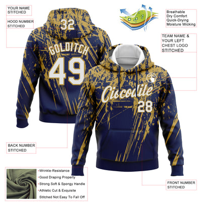 Custom Stitched Navy White-Old Gold 3D Pattern Design Splash Grunge Art Sports Pullover Sweatshirt Hoodie