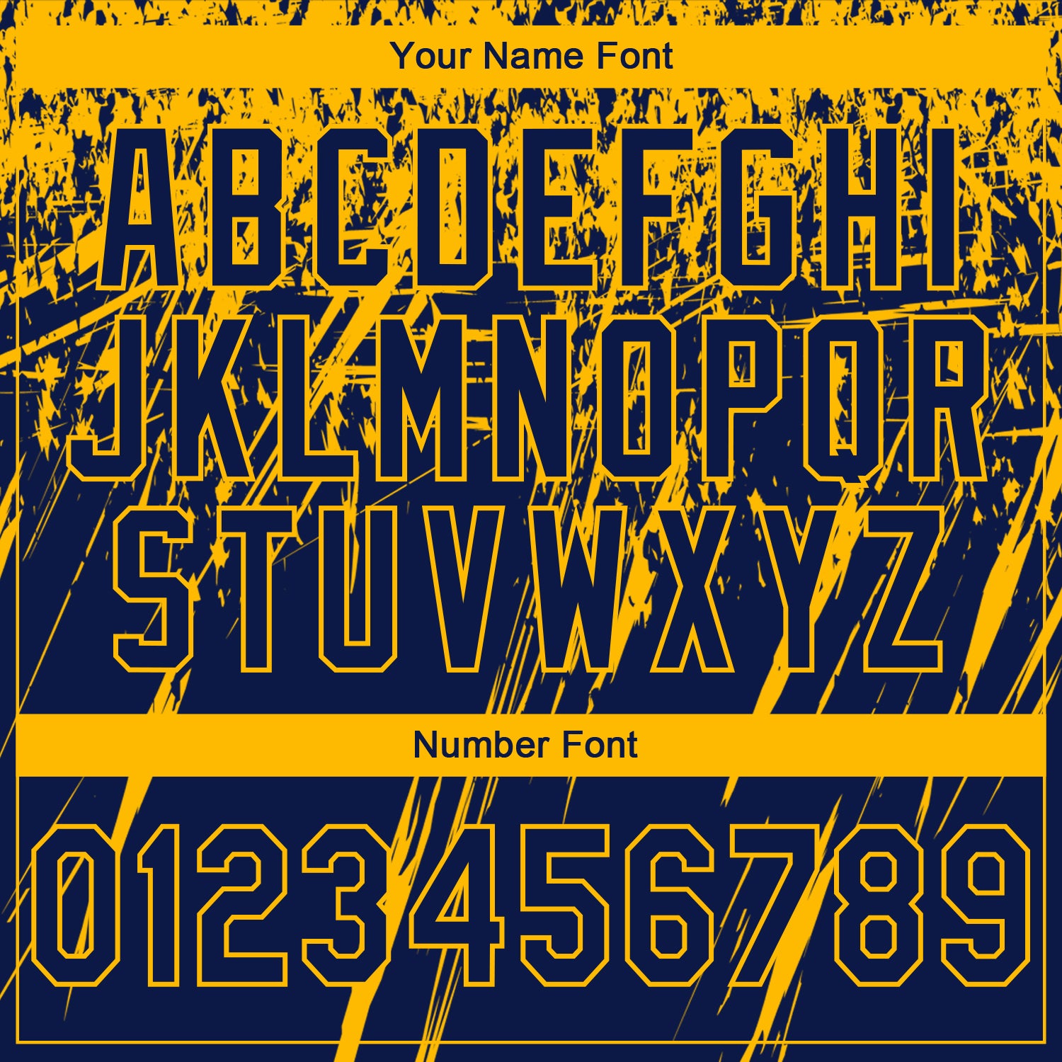 Custom Stitched Navy Gold 3D Pattern Design Splash Grunge Art Sports Pullover Sweatshirt Hoodie