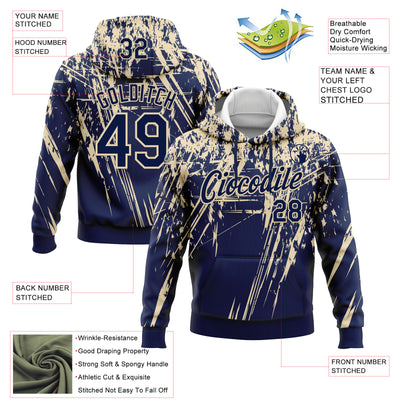 Custom Stitched Navy Cream 3D Pattern Design Splash Grunge Art Sports Pullover Sweatshirt Hoodie