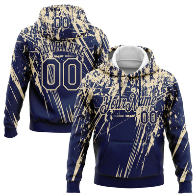 Custom Stitched Navy Cream 3D Pattern Design Splash Grunge Art Sports Pullover Sweatshirt Hoodie