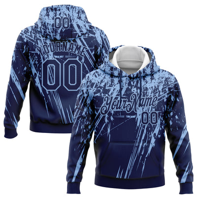 Custom Stitched Navy Light Blue 3D Pattern Design Splash Grunge Art Sports Pullover Sweatshirt Hoodie