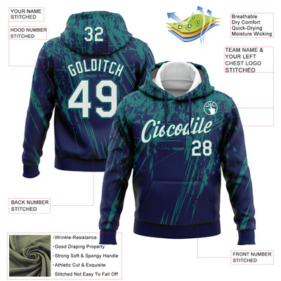 Custom Stitched Navy White-Teal 3D Pattern Design Splash Grunge Art Sports Pullover Sweatshirt Hoodie