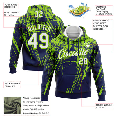 Custom Stitched Navy White-Neon Green 3D Pattern Design Splash Grunge Art Sports Pullover Sweatshirt Hoodie