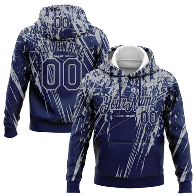 Custom Stitched Navy Gray 3D Pattern Design Splash Grunge Art Sports Pullover Sweatshirt Hoodie