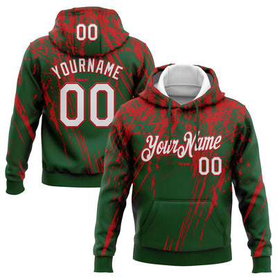 Custom Stitched Green White-Red 3D Pattern Design Splash Grunge Art Sports Pullover Sweatshirt Hoodie