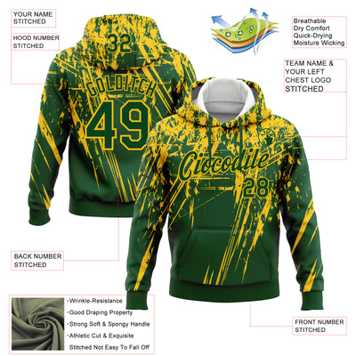 Custom Stitched Green Yellow 3D Pattern Design Splash Grunge Art Sports Pullover Sweatshirt Hoodie