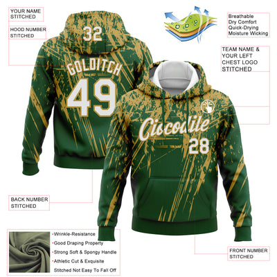 Custom Stitched Green White-Old Gold 3D Pattern Design Splash Grunge Art Sports Pullover Sweatshirt Hoodie
