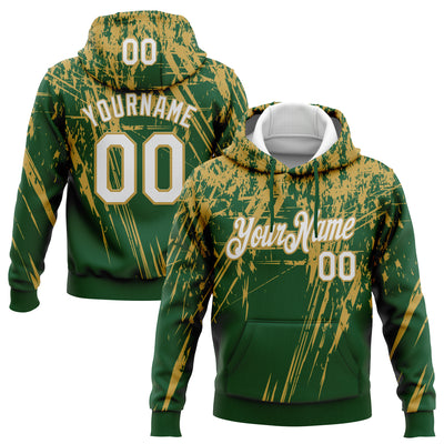 Custom Stitched Green White-Old Gold 3D Pattern Design Splash Grunge Art Sports Pullover Sweatshirt Hoodie