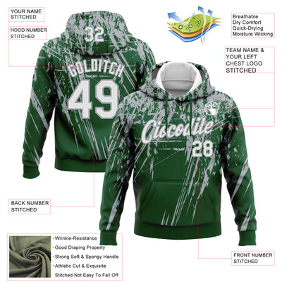 Custom Stitched Green White-Gray 3D Pattern Design Splash Grunge Art Sports Pullover Sweatshirt Hoodie