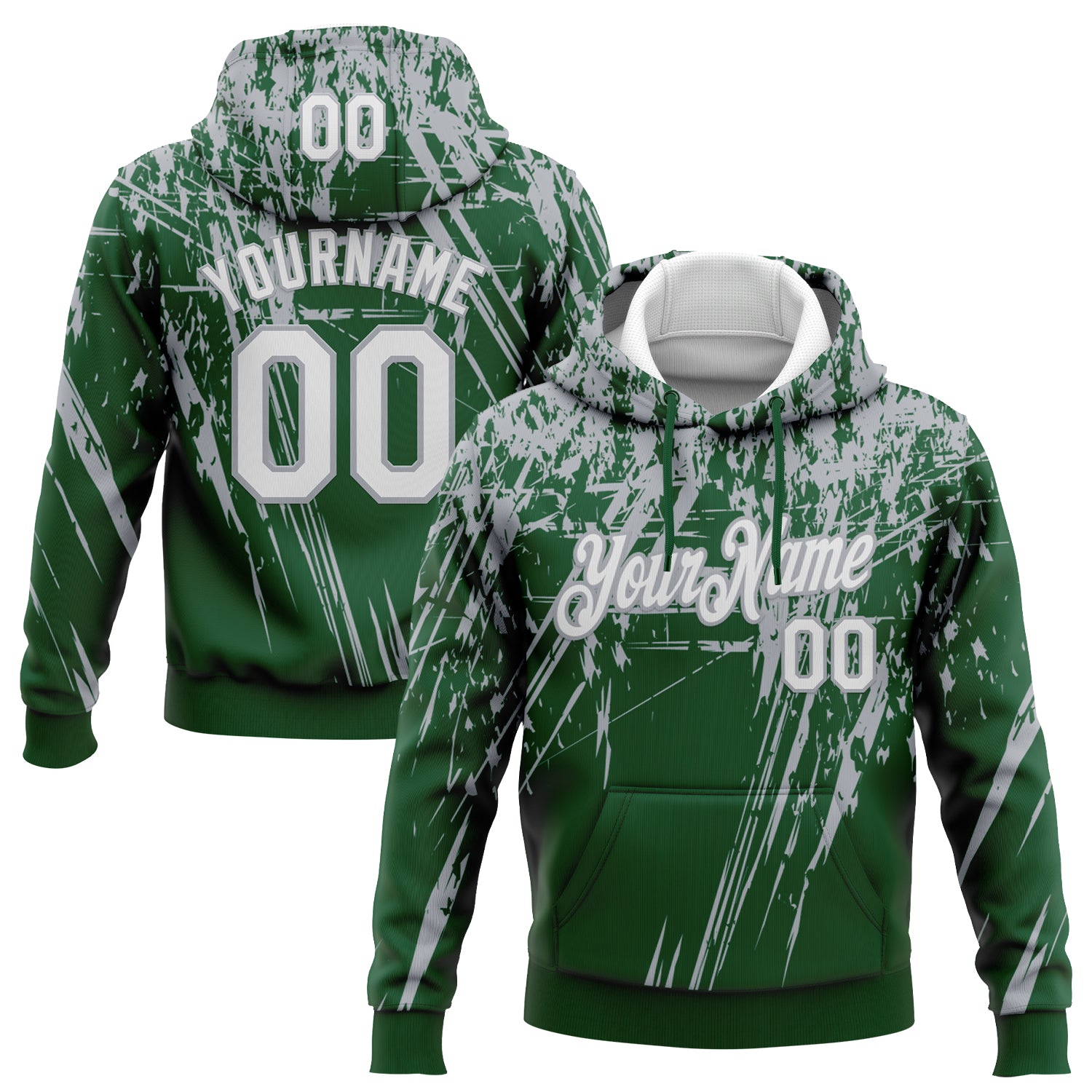 Custom Stitched Green White-Gray 3D Pattern Design Splash Grunge Art Sports Pullover Sweatshirt Hoodie