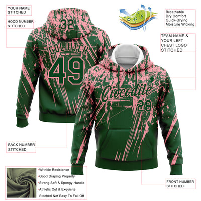 Custom Stitched Green Medium Pink 3D Pattern Design Splash Grunge Art Sports Pullover Sweatshirt Hoodie