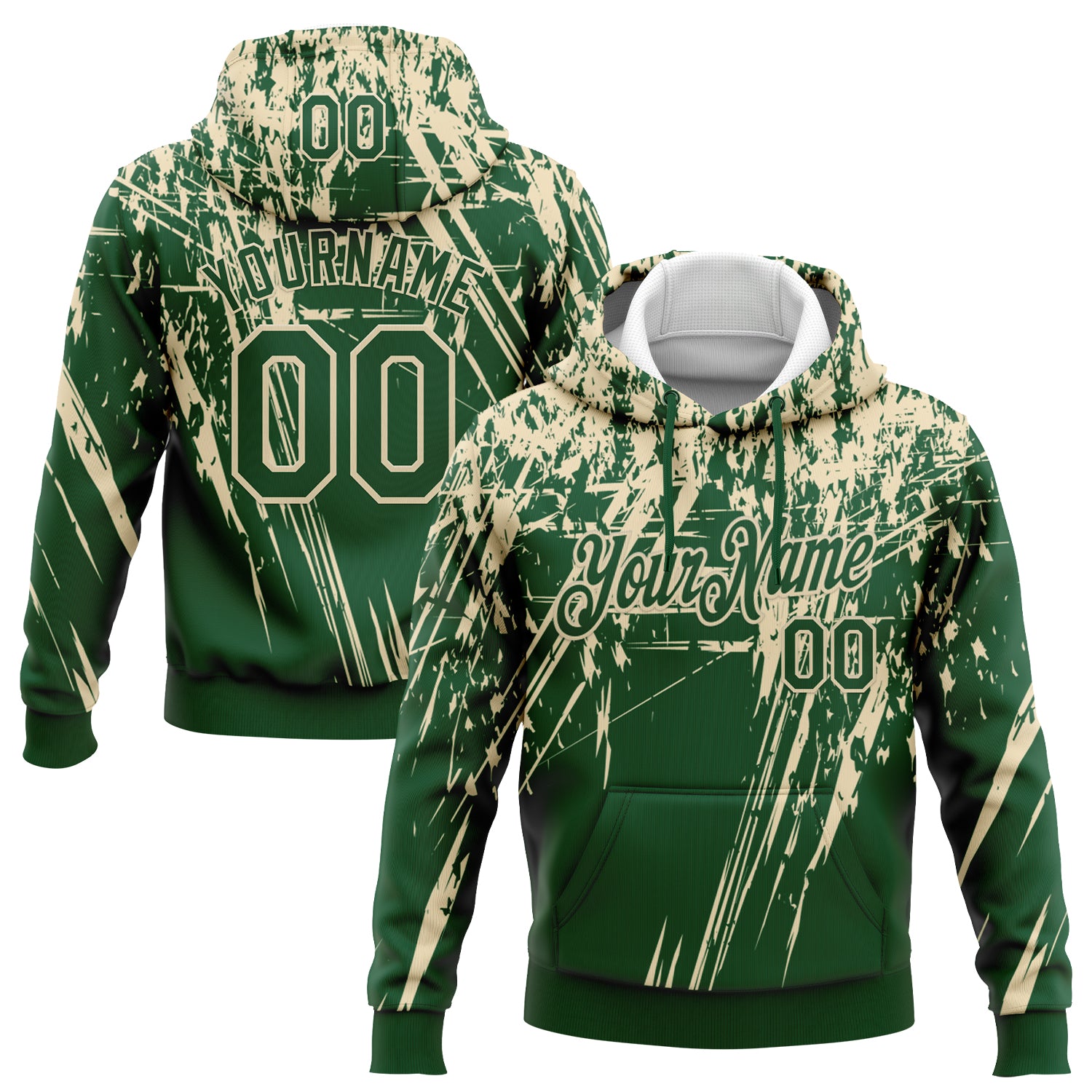 Custom Stitched Green Cream 3D Pattern Design Splash Grunge Art Sports Pullover Sweatshirt Hoodie
