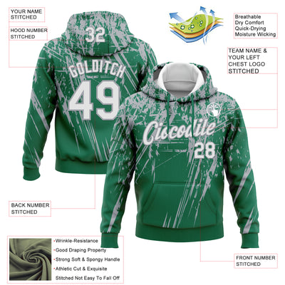 Custom Stitched Kelly Green White-Gray 3D Pattern Design Splash Grunge Art Sports Pullover Sweatshirt Hoodie
