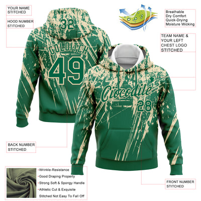 Custom Stitched Kelly Green Cream 3D Pattern Design Splash Grunge Art Sports Pullover Sweatshirt Hoodie