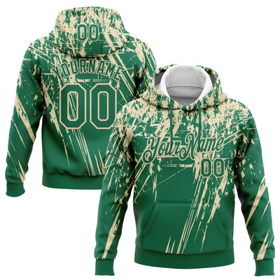 Custom Stitched Kelly Green Cream 3D Pattern Design Splash Grunge Art Sports Pullover Sweatshirt Hoodie