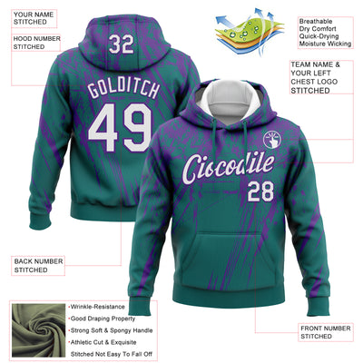 Custom Stitched Teal White-Purple 3D Pattern Design Splash Grunge Art Sports Pullover Sweatshirt Hoodie