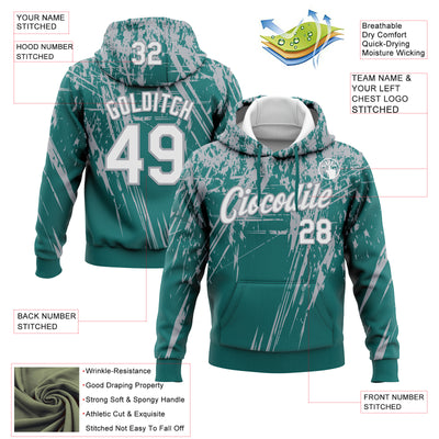 Custom Stitched Teal White-Gray 3D Pattern Design Splash Grunge Art Sports Pullover Sweatshirt Hoodie