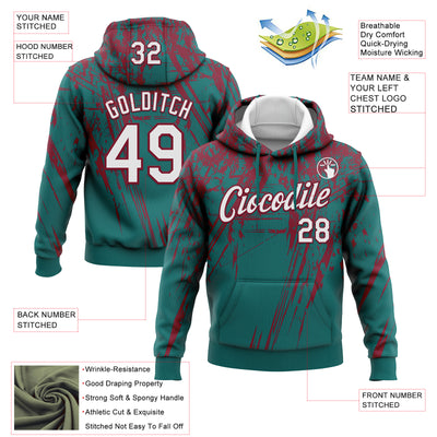 Custom Stitched Teal White-Crimson 3D Pattern Design Splash Grunge Art Sports Pullover Sweatshirt Hoodie