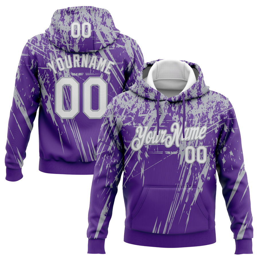 Custom Stitched Purple White-Gray 3D Pattern Design Splash Grunge Art Sports Pullover Sweatshirt Hoodie