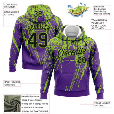 Custom Stitched Purple Black-Neon Green 3D Pattern Design Splash Grunge Art Sports Pullover Sweatshirt Hoodie