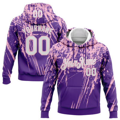 Custom Stitched Purple White-Light Pink 3D Pattern Design Splash Grunge Art Sports Pullover Sweatshirt Hoodie