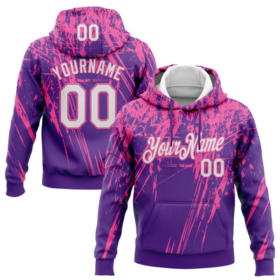 Custom Stitched Purple White-Pink 3D Pattern Design Splash Grunge Art Sports Pullover Sweatshirt Hoodie