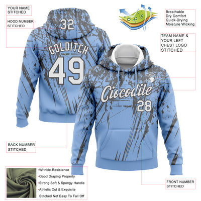 Custom Stitched Light Blue White-Steel Gray 3D Pattern Design Splash Grunge Art Sports Pullover Sweatshirt Hoodie