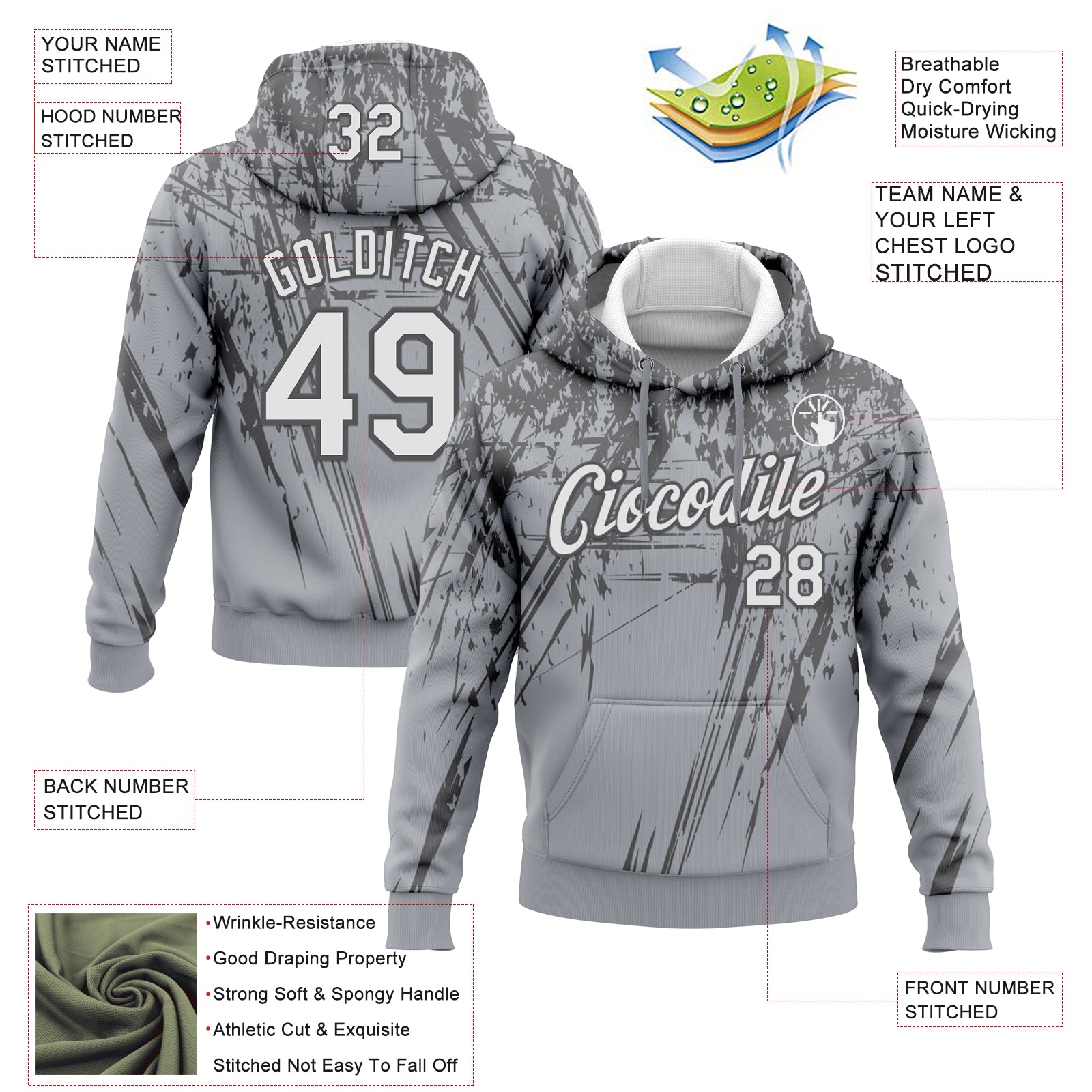 Custom Stitched Gray White-Steel Gray 3D Pattern Design Splash Grunge Art Sports Pullover Sweatshirt Hoodie