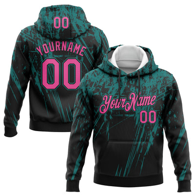 Custom Stitched Black Pink-Teal 3D Pattern Design Splash Grunge Art Sports Pullover Sweatshirt Hoodie